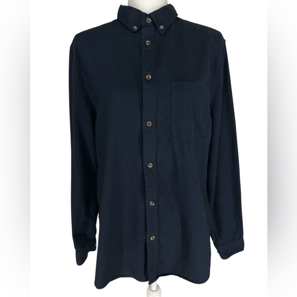 DIVIDED H&M / Navy Blue Cotton Button Down / Medium / Preppy Hipster Office Emo